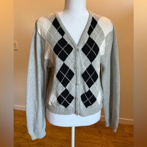 Harlow Argyle Cardigan Size XL Preppy Old Money Dark Academia Business Casual